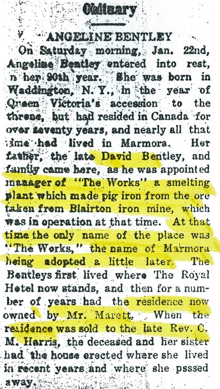 David Bentley - manager of the works c.1882. The residence referred to herein is 18 McGill Street.