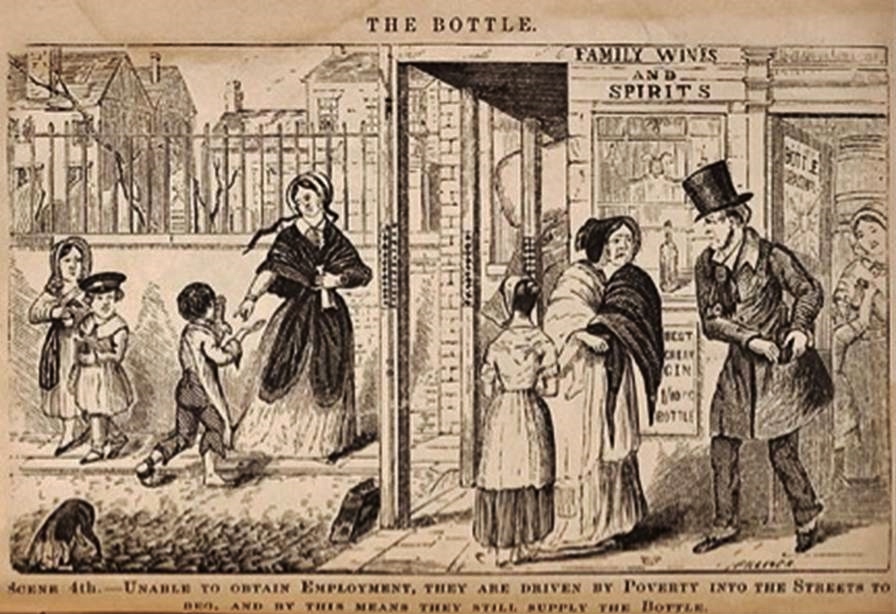 Scene 4 - Unable to obtain employment, they are driven by poverty into the streets to beg, and by this means they still supply the bottle.