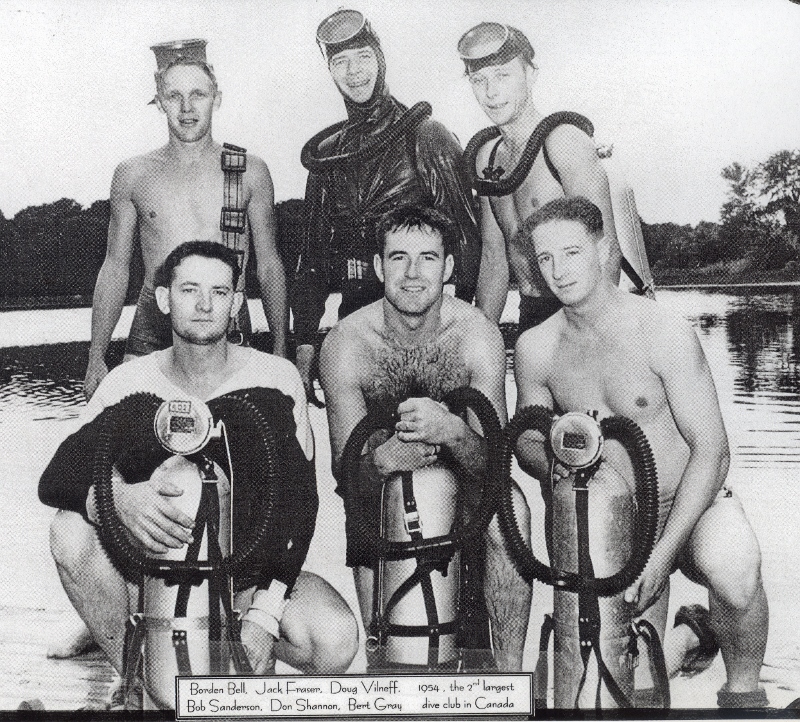 1954 Divers Borden Bell, Jack Fraser, Doug Vilneff, Bob Sanderson, Don Shannon, Bert Gray (800x722)