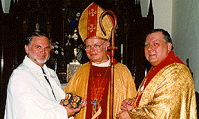 H.R.S.H., Prince William I de Alabona-Ostrogojsk, Grand Master of the Order of the Noble Companions of the Swan®, presents the Order's Commemorative Medal of the First Crusade to Metropolitan Archbishop Donald W. Mullan and Father Richard O. Blalack Order represented at Christ Church International Anniversary. On June 22, 1997, in celebration of the 60th anniversary of Christ Church International, an Old Catholic denomination encompassing four countries, the presiding Bishop, H.E., Metropolitan Archbishop Donald W. Mullan, P.S., of Niagara Falls, Canada, celebrated a Solemn High Mass at Holy Chalice Old Catholic Church in Eatontown, New Jersey (USA). The Pastor of the Church, Father Richard O. Blalack, Ch.P., assisted the Archbishop. Attending the Mass and representing the Order of the Noble Companions of the Swan® was the Grand Master, H.R.S.H., Prince William I de Alabona-Ostrogojsk, escorted by a Guard of Honor comprised of Knights of the Order and its attached Order of Merit of Saint Angilbert. Following the High Mass, Archbishop Mullan and Father Blalack presented Prince William the Diamond Jubilee Episcopal Award in recognition of his many significant contributions to Christian Chivalry. Prince William presented the Order's Commemorative Medal of the First Crusade to the Archbishop and Father. Worth googling.