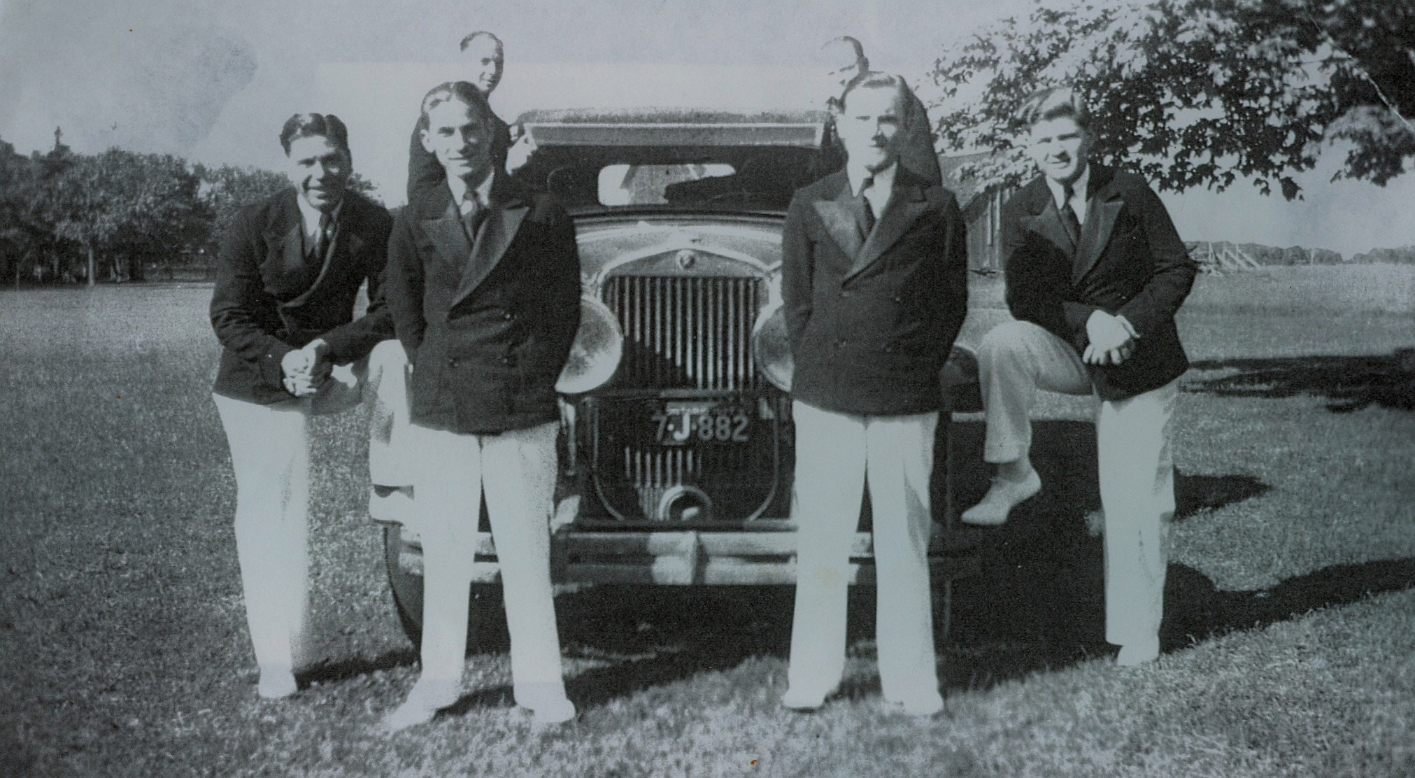 Aces Orchestra1932in Jack Denmark's 1926 Cadaillac, at Tipperary Hotel Fred Dorie, Jack Denmark, back row - Jack Grant, Jack McCaul, Mike Hayward and Reg Spalding