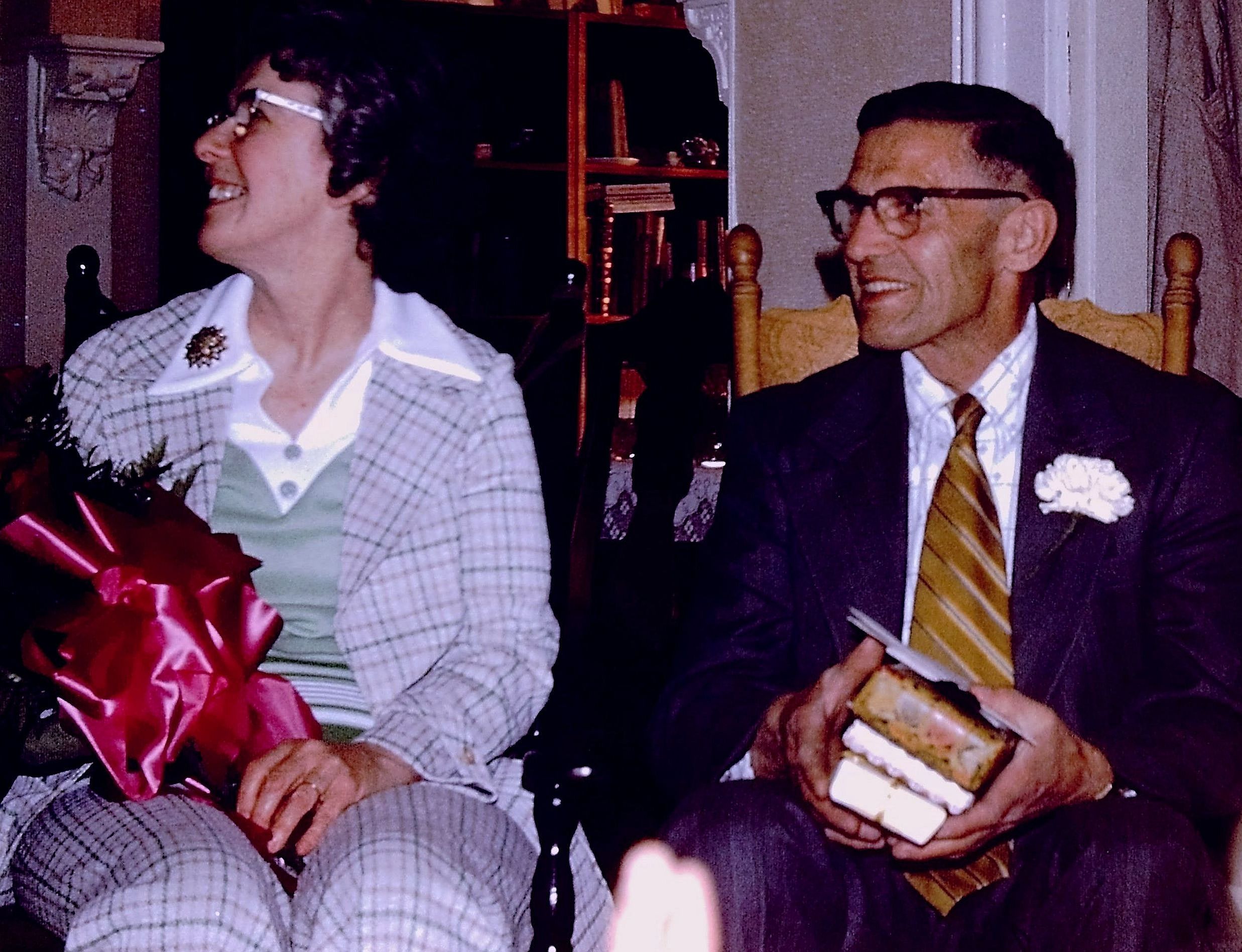 John VanVolkenburg retires. (with Doris) Party at Welch's, 1975