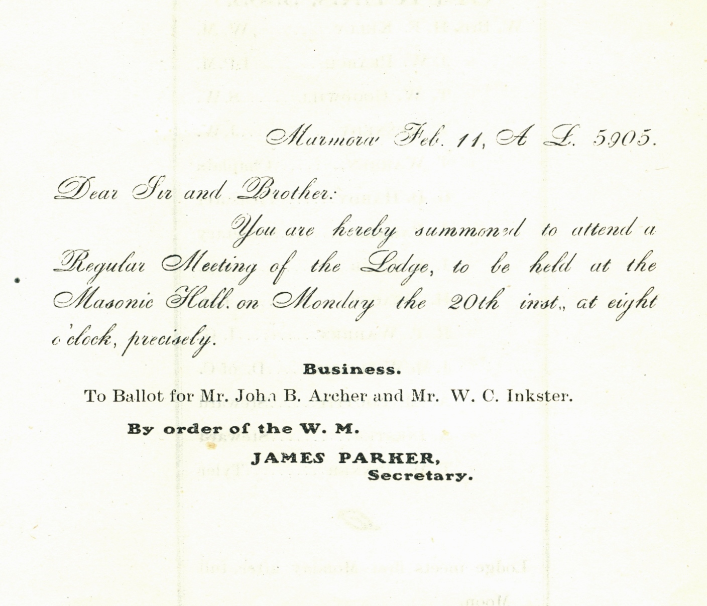 letter dated 5905 or 1905