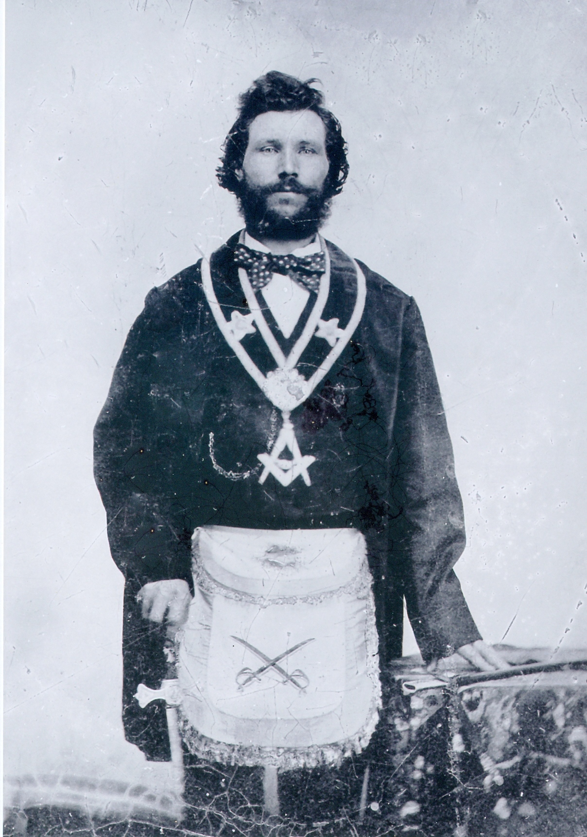 John Laskey Aunger in the regalia of Marmora Lodge No. 222 AF&AM. He served that lodge as Master seven terms and while he was Master, raised five of his sons as Master Masons. In this picture he is serving in the office of Tyler of the Lodge.