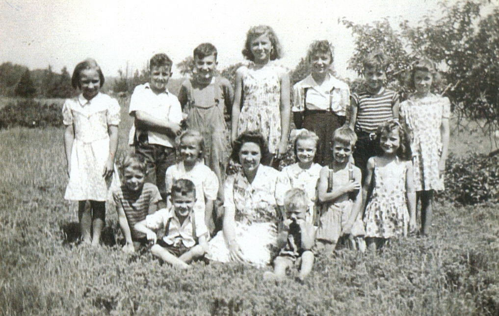 Blairton School Group: Ruby Youmans, Murray Walker, Bob Cok, Arlene Aunger, Jackie Youmans, Bob Aunger, Noseworthy, Bob Walker, Edith Youmans, Jim Wallbridge, Marie Cook, Glen Niles, Pat Aunger