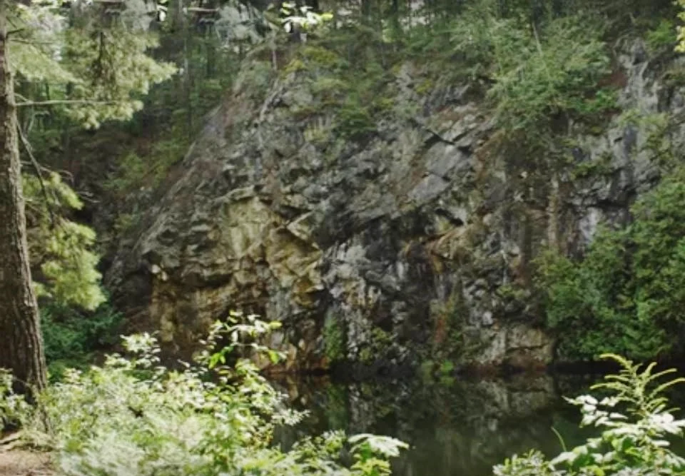 The lower pit today, visible on Crowe Lake Shoreline.