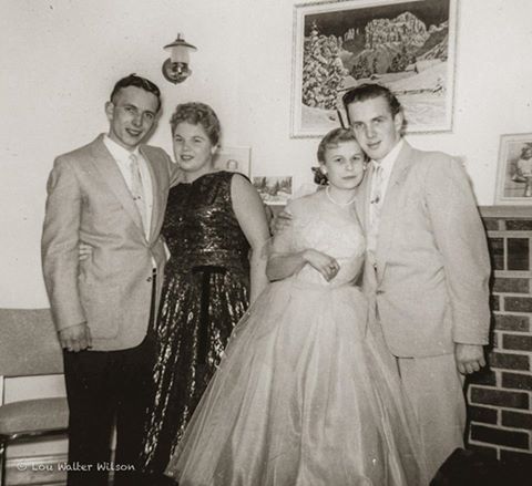 Wilma bush writes: Don McKinnon with Carol Wilson on left - Bev Barnett & Bob McKinnon on right (they eventually married & had 4 sons - Terry, Tim, Stephen & Rick). My 2 eldest brothers!