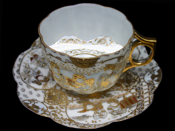 WITH HOT TEA, wax would melt, and dye would run and gentlemen would get embarrassed,. SO HARVEY ADAMS, AN ENGLISH POTTER, INVENTED THE CUP WITH A MUSTACHE PROTECTOR.