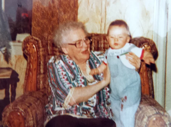 Loretta (O'Shea) Terrion & great grandson Josh Loveless.jpg