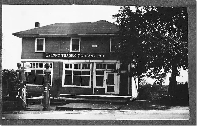 Deloro Trading Company, 1946, with gas pumps DONATED BY ROBIN RIDDIHOUGH