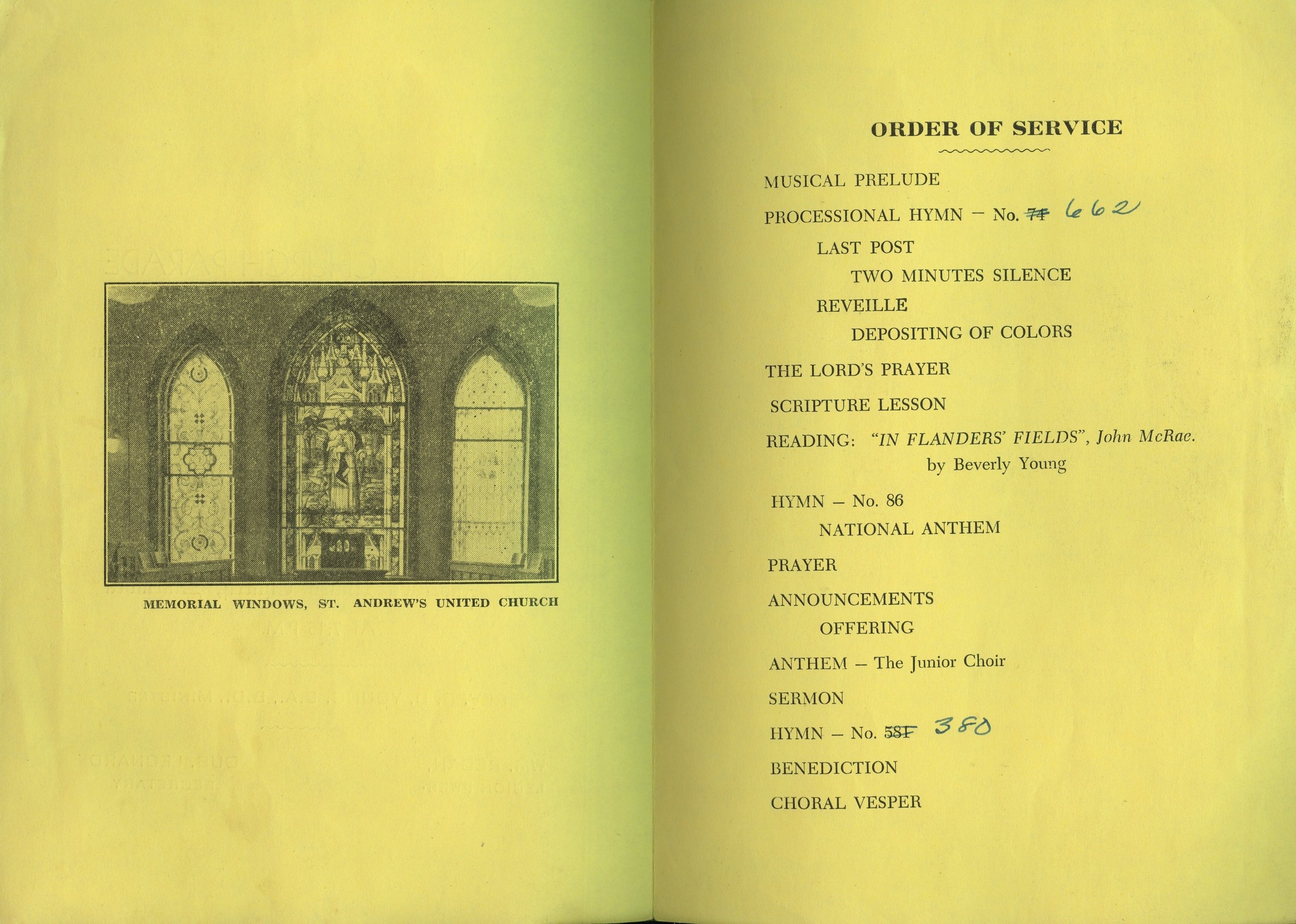 Annual Church Parade Remembrance Day Service program 1949 pg 2, St. Andrew's United Church.jpg