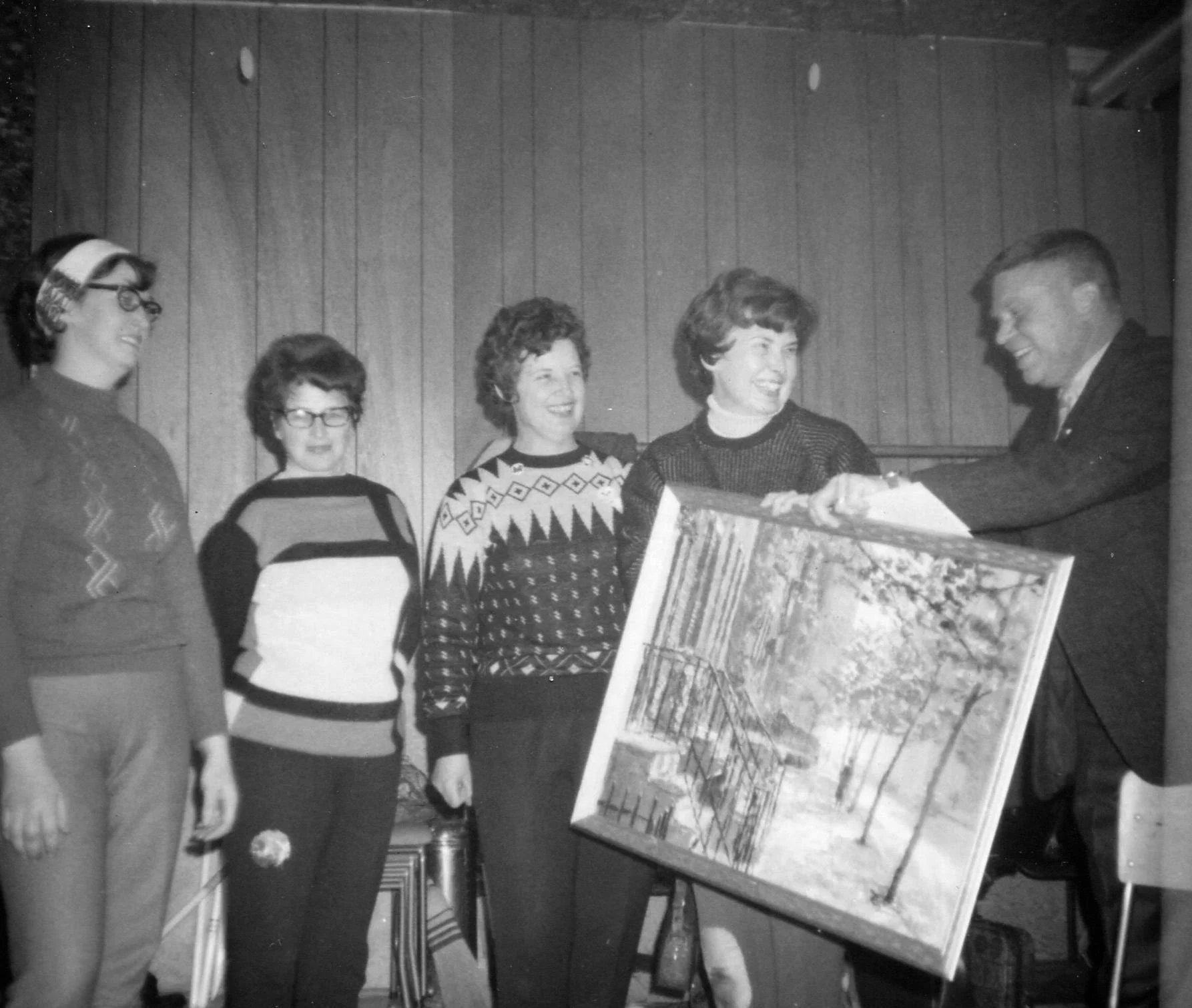 Vaughan Glover, presentation to Audrey Wentworth, ______, Shirley Derry, Barb Sanderson.