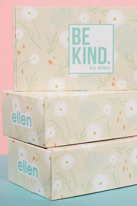 Stack of three Ellen DeGeneres BE KIND spring edition subscription boxes