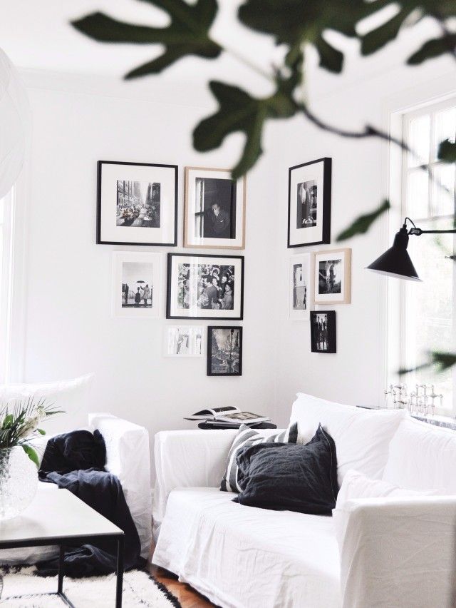 lovelylife.se CORNER GALLERY- bring life to a lonely corner by hanging art work on either side of the walls that meet the corner in a cluster formation. 