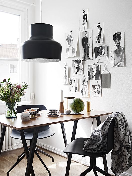 trendenser.se FRAMELESS ART CLUSTER - a cluster of pictures, sketchings, clipping or postcards instantly beome art by displaying them together on a wall. The cluster formation lends itself nicely to this type of artwork and works especially well above a kitchen table or a desk. 