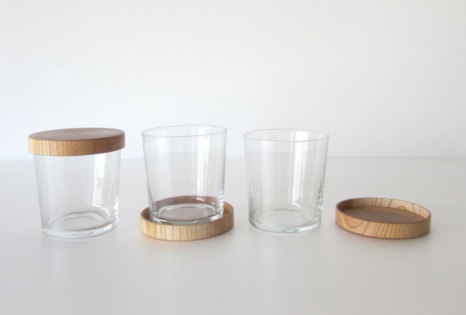 Japanese glassware with coaster that double as lids.