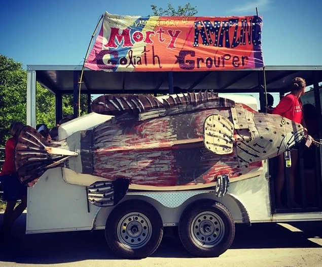 Sanibel Sea School's grouper-themed float at the 2015 4th of July parade.