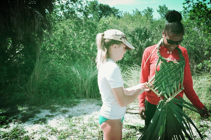 Campers get creative with palm materials during the annual Calusa Week Totem Competition. 