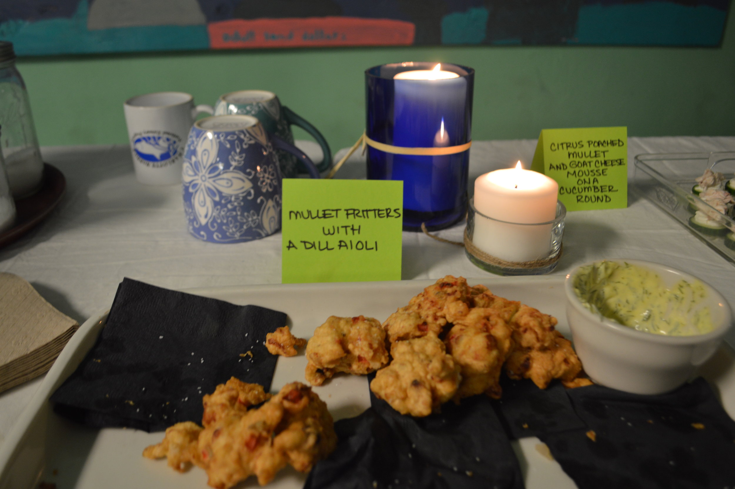 Delicious mullet fritters with dill aioli, provided by Sweet Melissa's Cafe. 