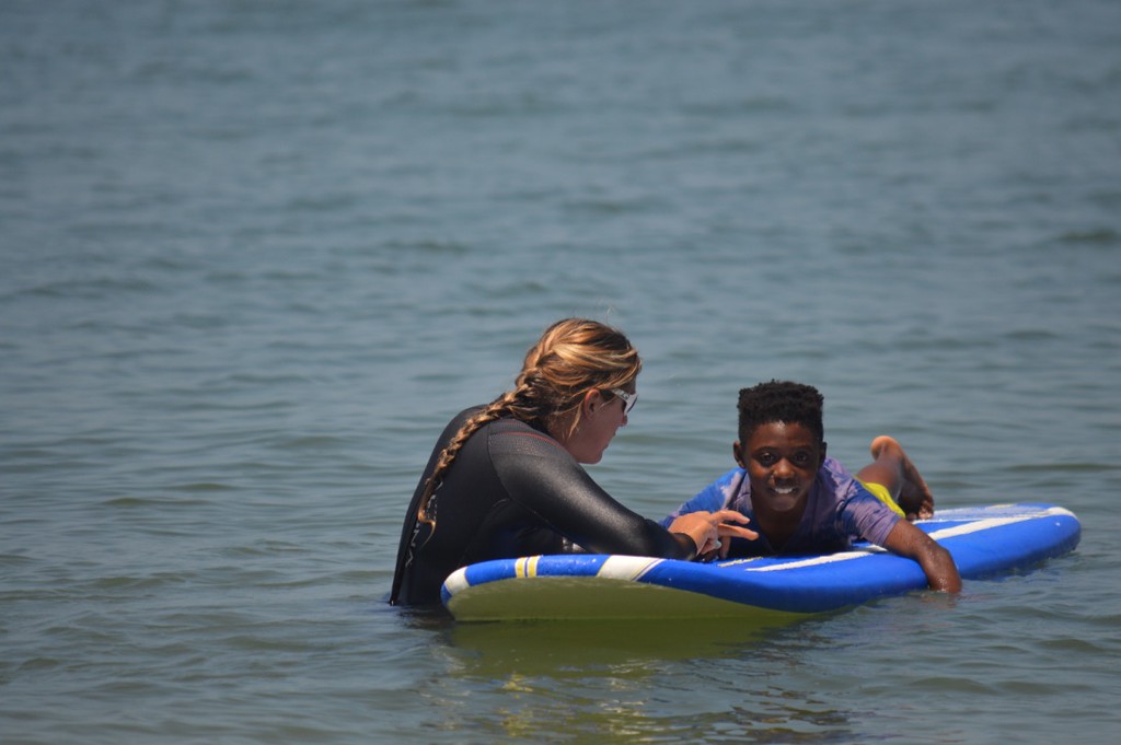 Manatee Elementary students received a scholarship to visit Sanibel Sea School, where they surfed to learn about the physics of waves. 
