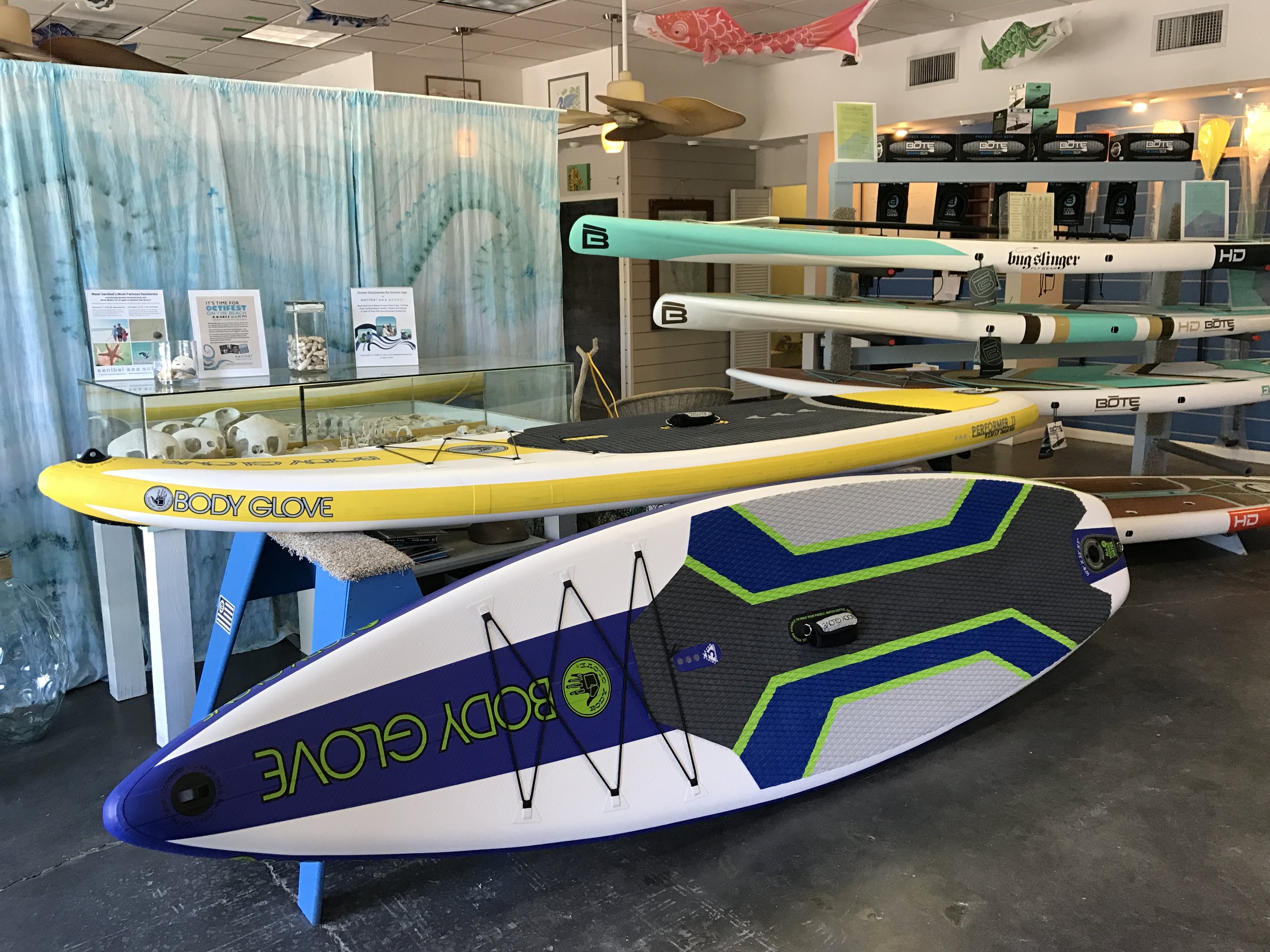 Sanibel Sea School sells SUP boards and accessories at its Flagship Campus on Sanibel. 