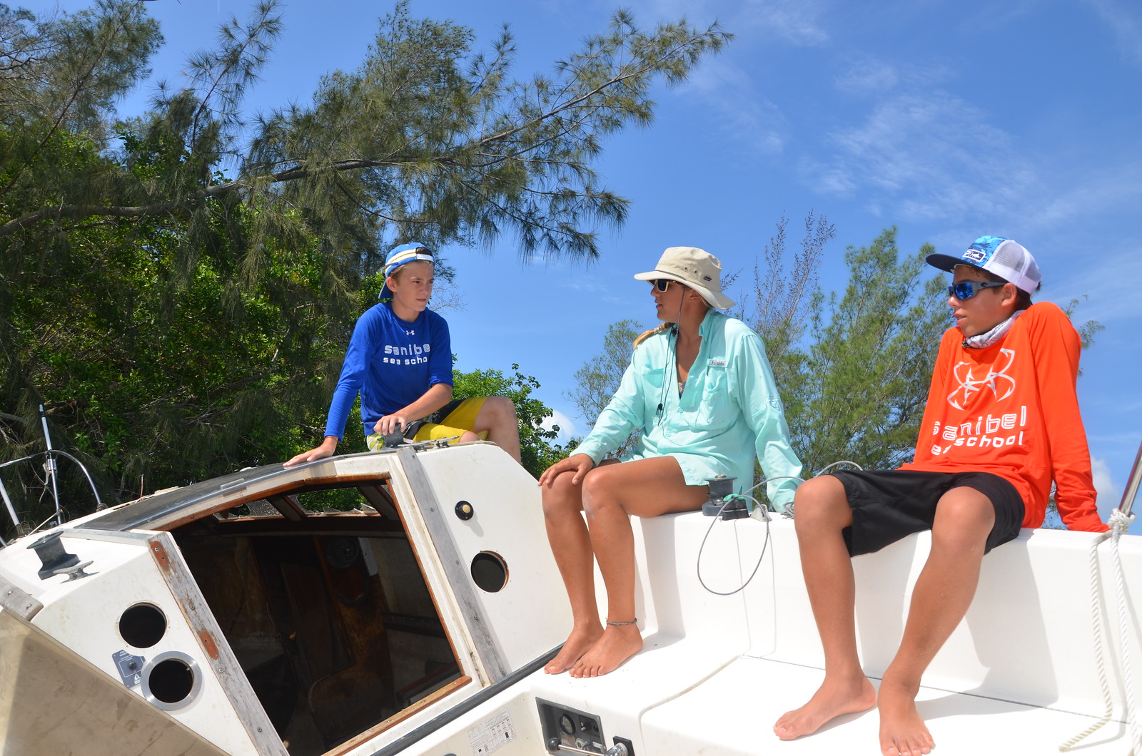Campers found and explored an abandoned sailboat. 