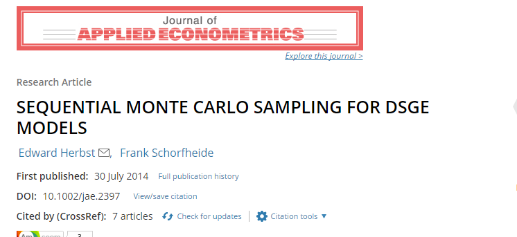 Summary We develop a sequential Monte Carlo (SMC) algorithm for estimating Bayesian dynamic stochastic general equilibrium (DSGE) models; wherein a particle approximation to the posterior is built iteratively through tempering the likelihood. Using two empirical illustrations consisting of the Smets and Wouters model and a larger news shock model we show that the SMC algorithm is better suited for multimodal and irregular posterior distributions than the widely used random walk Metropolis–Hastings algorithm. We find that a more diffuse prior for the Smets and Wouters model improves its marginal data density and that a slight modification of the prior for the news shock model leads to drastic changes in the posterior inference about the importance of news shocks for fluctuations in hours worked. Unlike standard Markov chain Monte Carlo (MCMC) techniques; the SMC algorithm is well suited for parallel computing. Copyright © 2014 John Wiley & Sons, Ltd