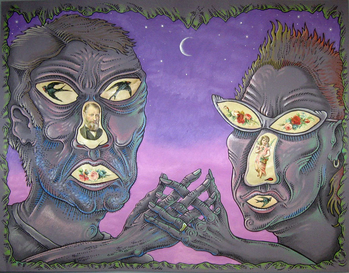 Entwined , 2014 19.5"x25.5" , Collage, Colored Pencil, Ink, and Acrylic on Toned Paper