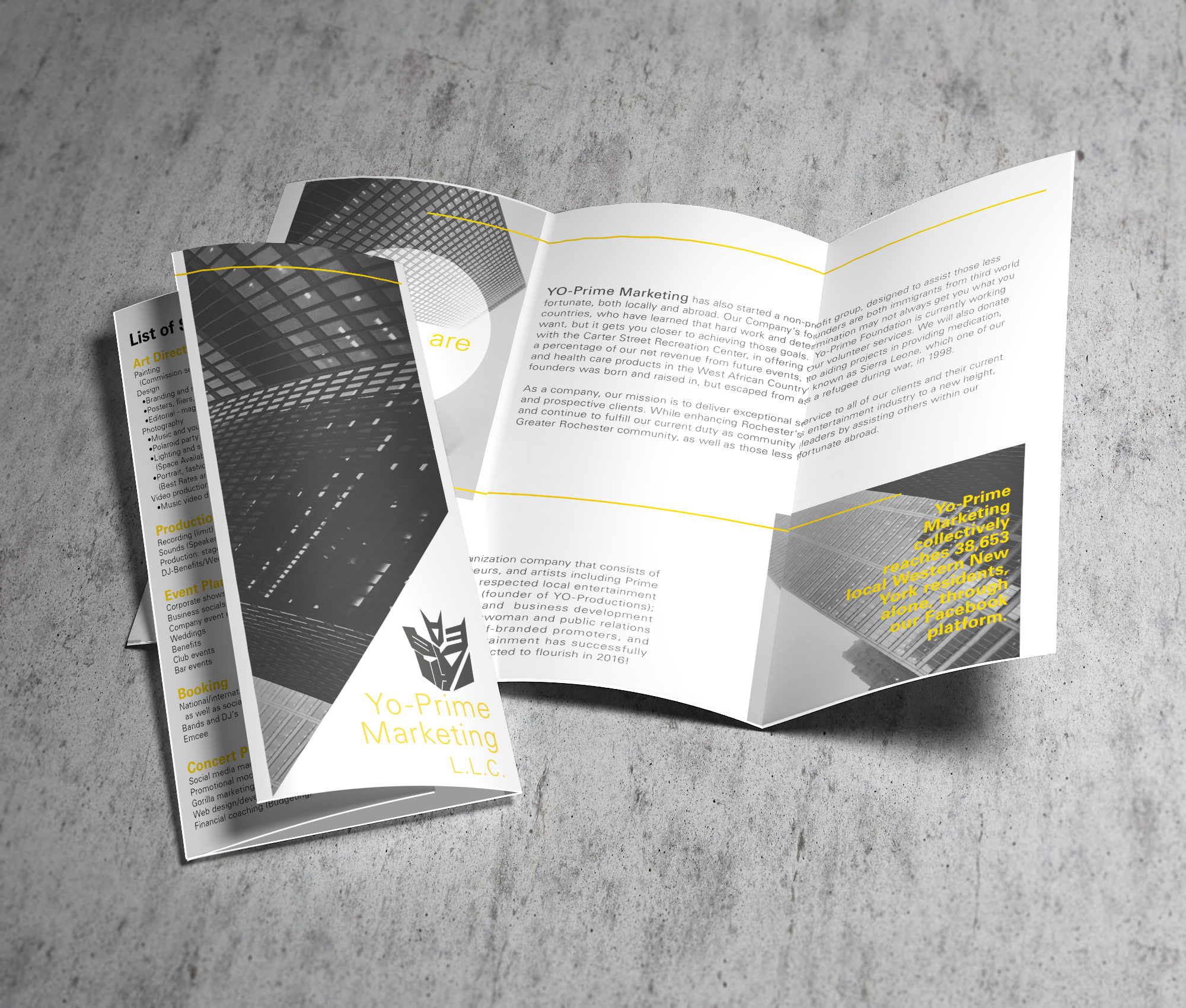 Logo redesign and creation of pamphlet of services offered for a marketing company based in Rochester, NY