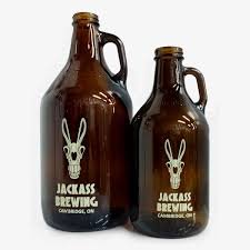 Jackass Brewing Growlers with logo