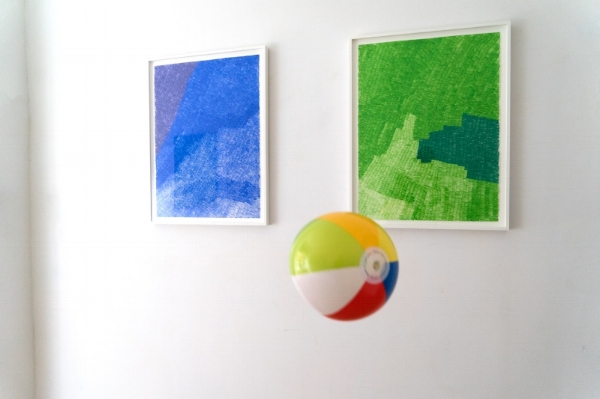 Blue Yonder (left) Green Yonder (right) , 2016, pencil on paper, 22 x 30 inches.