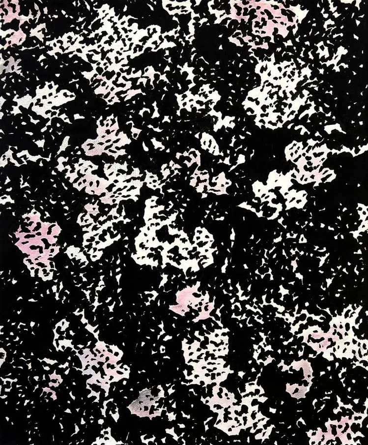 A Small Back Yard , 2017, Ink, acetone, oil on canvas, 10 x 12 inches.