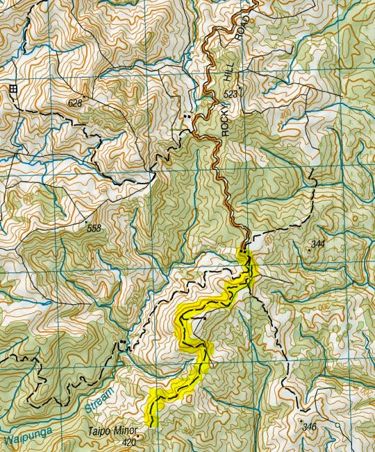 Rocky Hill Rd map (93Km return from Carterton incl. the highlighted segment).JPG