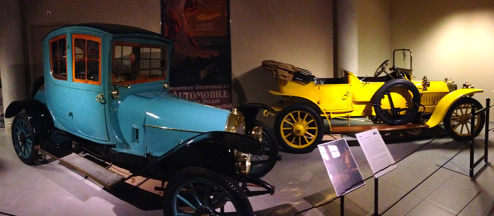 Blue: 1909 Gregoire 12/14-HP Coupe de Voyage and Yellow: 1910 Peugeot Type 126 12-15-HP Touring