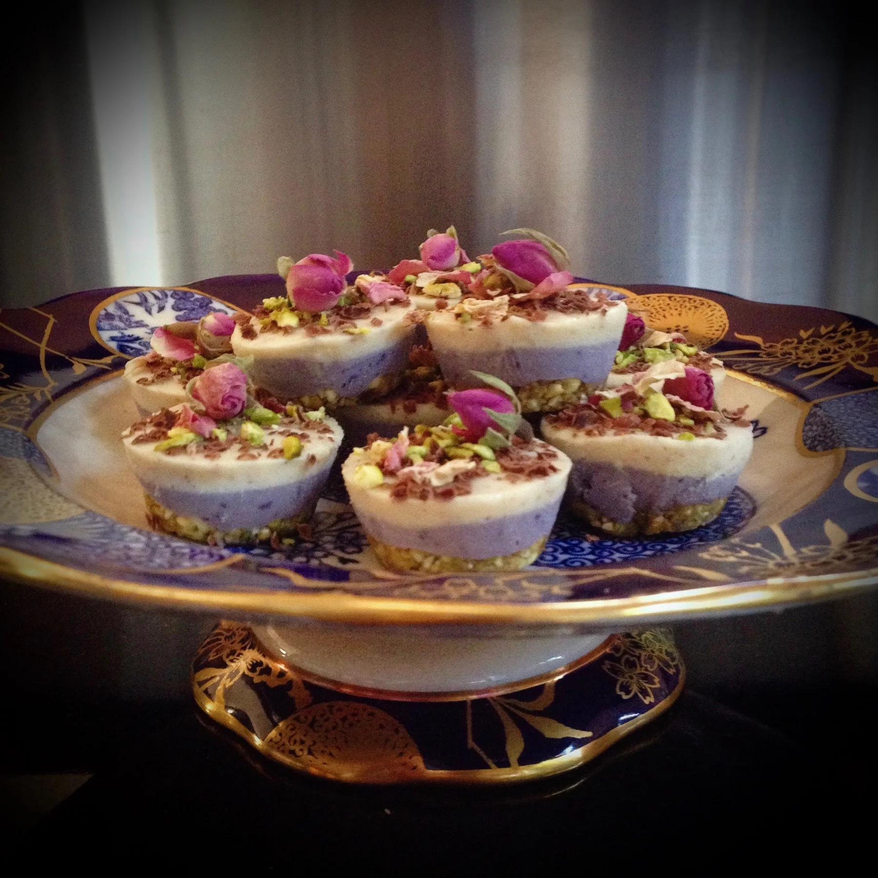 Mini Blueberry & Rose Cheesecakes