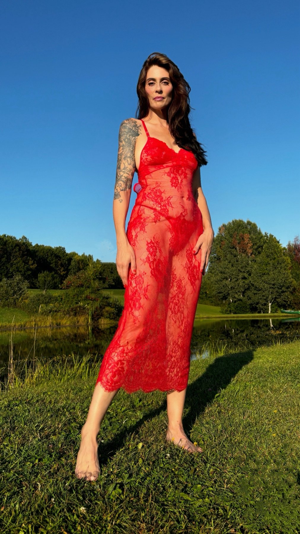Moena Moxham Lingerie Slip Dress in Red
