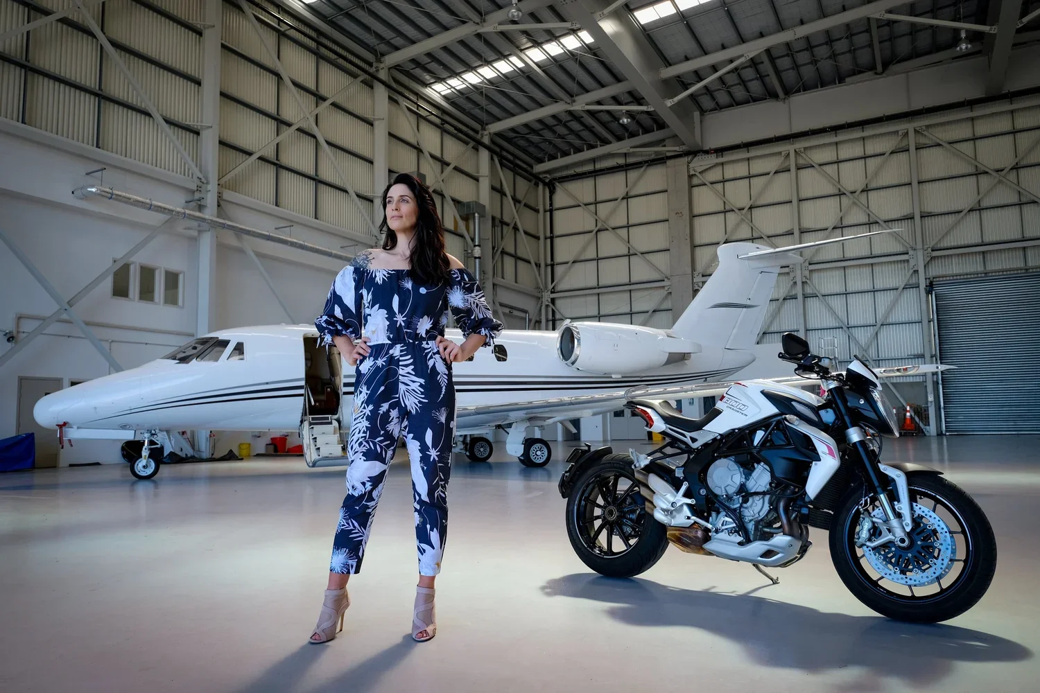 Two of my favourite passions! I am on the way to getting my PPL (Private Pilots Licence… because I want my Heli license!) & my MV Agusta Brutale 
Dragster RR. Photography: Bern Stock