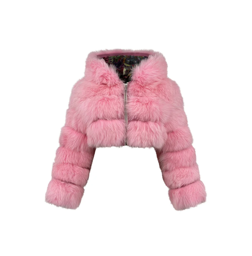 Furry by Moena Moxham Cropped Pink Fur Jacket — Moena Moxham
