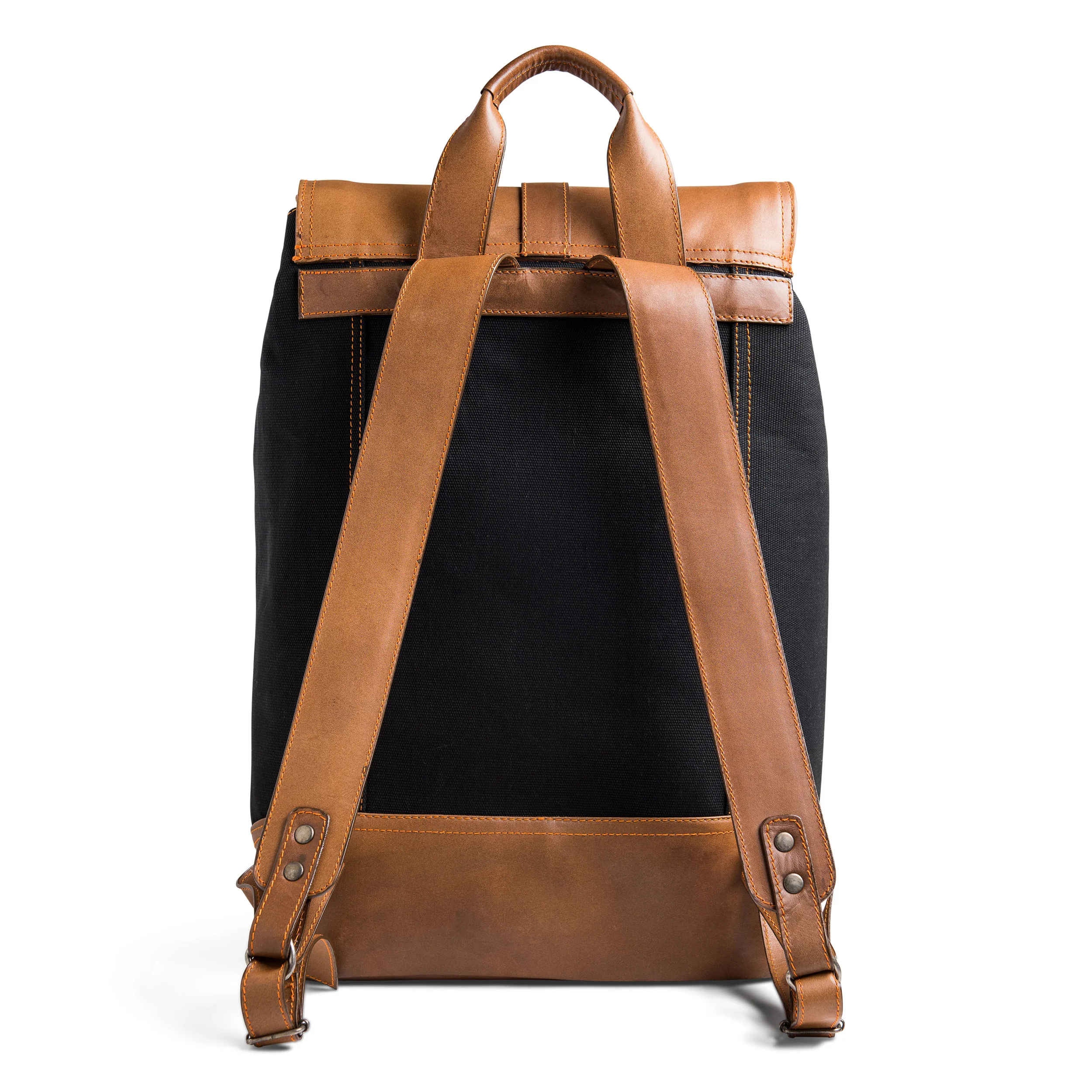 BACK PACK BLACK CANVAS LIGHT BROWN LEATHER (3).jpg
