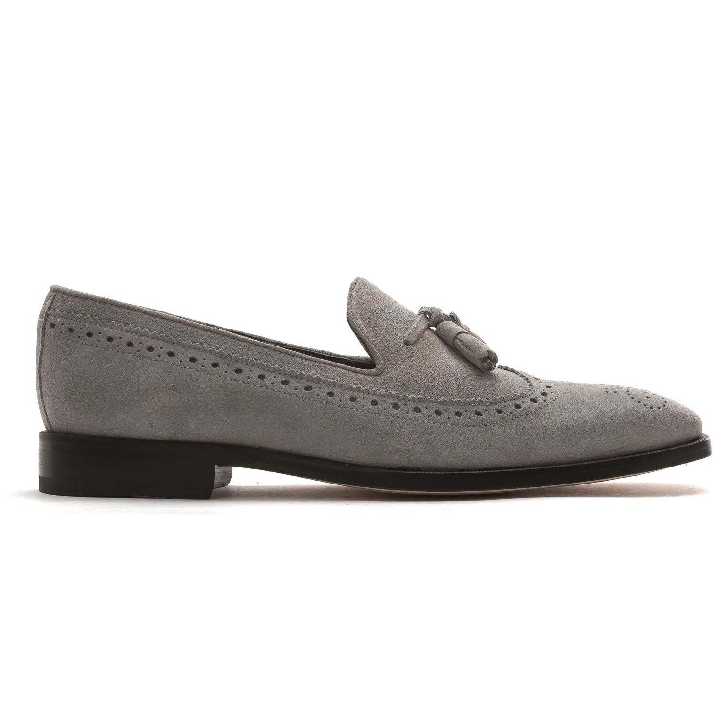 GRAY SUEDE LOAFERS WITH REFLECTORS ON BACK Unique Handcrafted Grey Lux Suede Slip on Loafer – Le Ruux main image 4