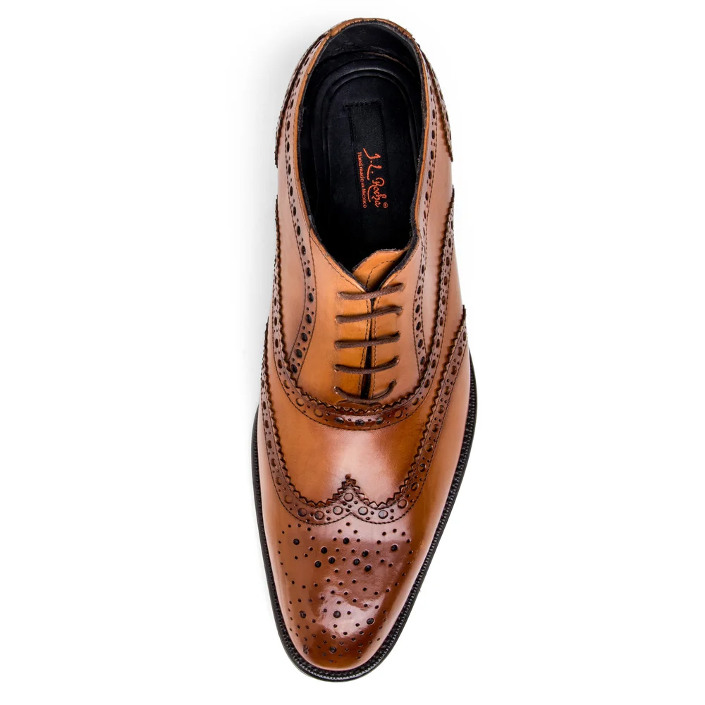 J.L. Rocha traditional dress men’s wingtip lace up honey calf leather . The 5031 Elegante Lace-Up in Honey — J.L. Rocha Collections main image 2
