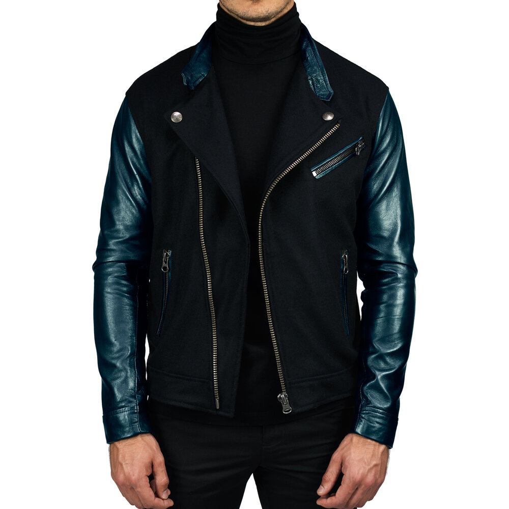 Midnight Blue Leather Mens Jacket: The Bravo — J.L. Rocha Collections