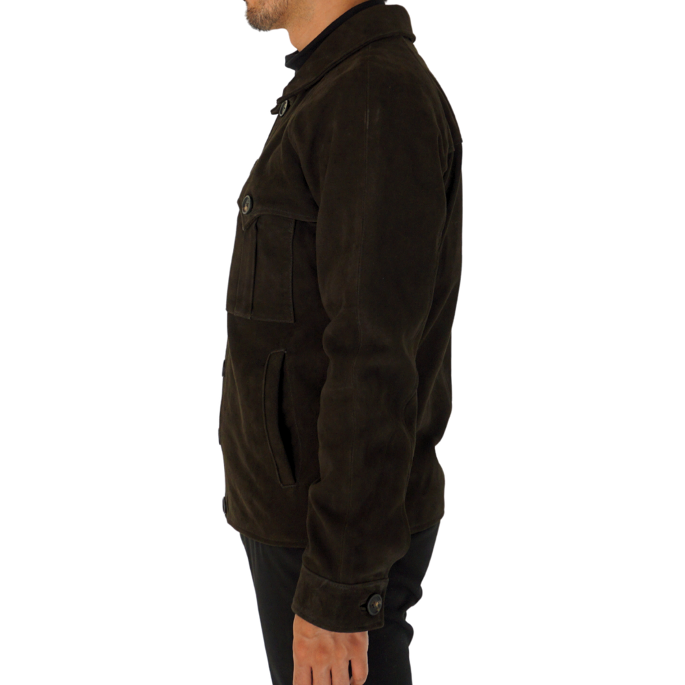 The Verne Suede Trucker Jacket in Chocolate Suede — J.L. Rocha