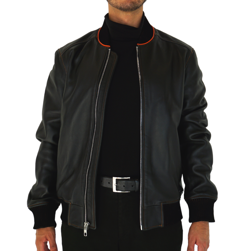 The Magallanes Black Lambskin Leather Bomber Jacket — J.L. Rocha