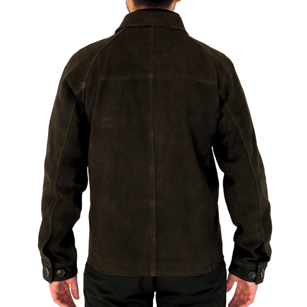 The Verne Suede Trucker Jacket in Chocolate Suede — J.L. Rocha