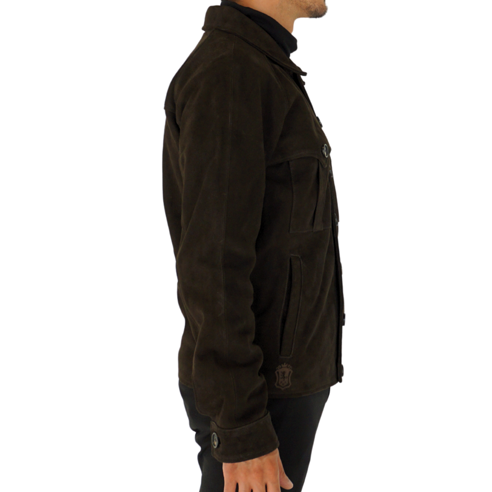 The Verne Suede Trucker Jacket in Chocolate Suede — J.L. Rocha