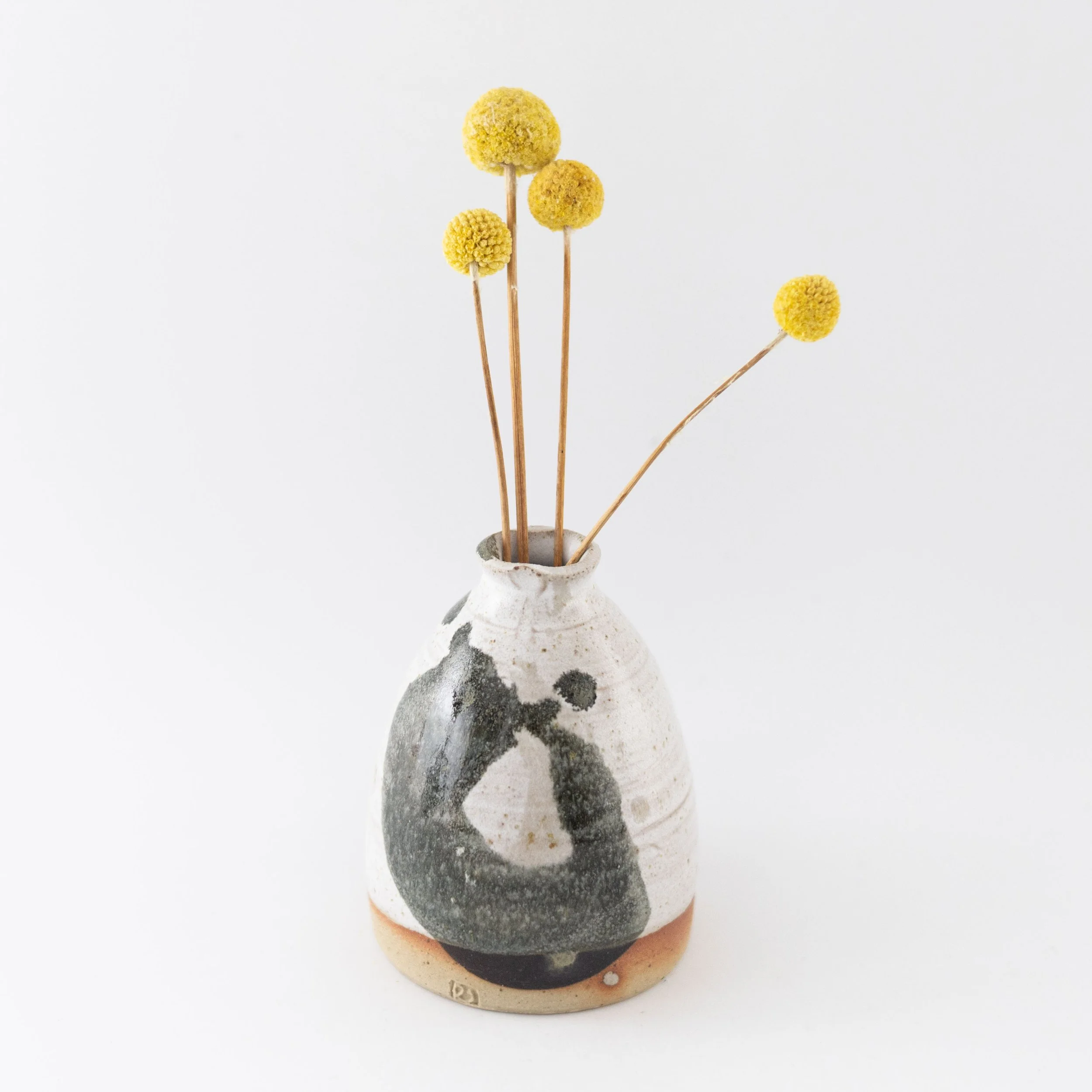 Black Brush Bud Vase with Dolomite and Wood Ash Glaze by Rachel Gray