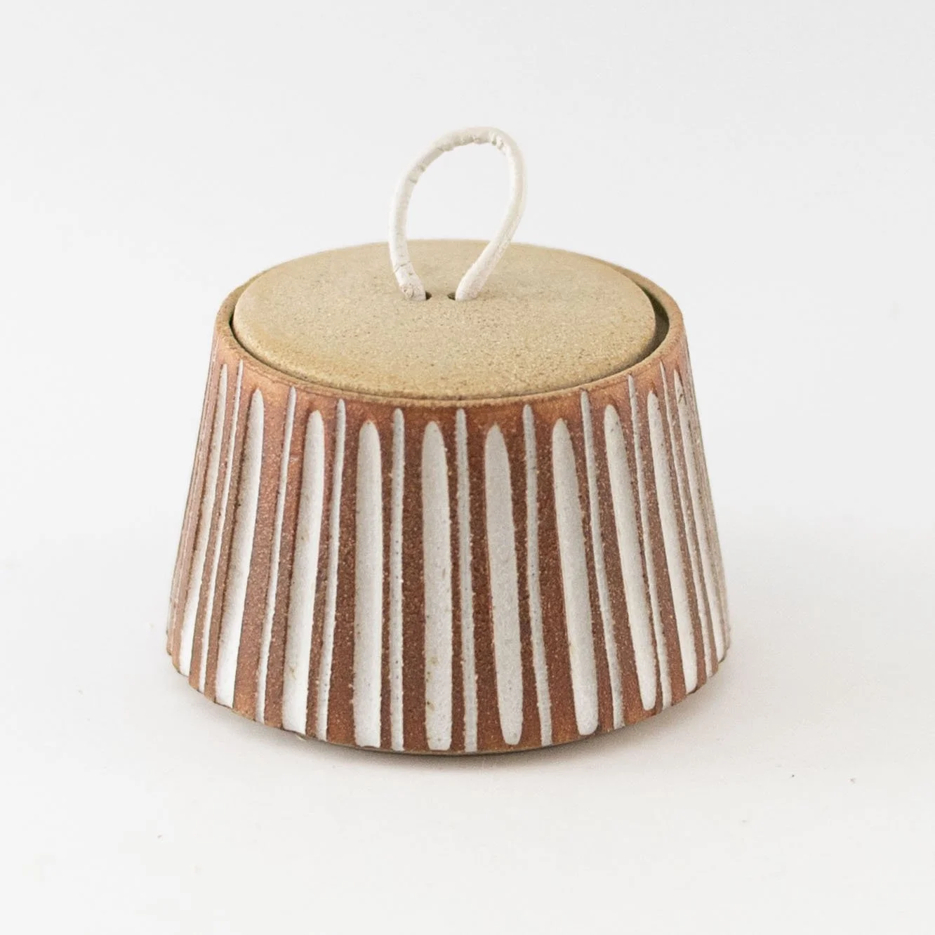 Tapered Lidded Vessel with Leather Handle 2 by  K Ceramics