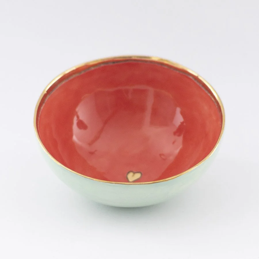 Mint and Red Small Bowl with Heart by Sophie Smith