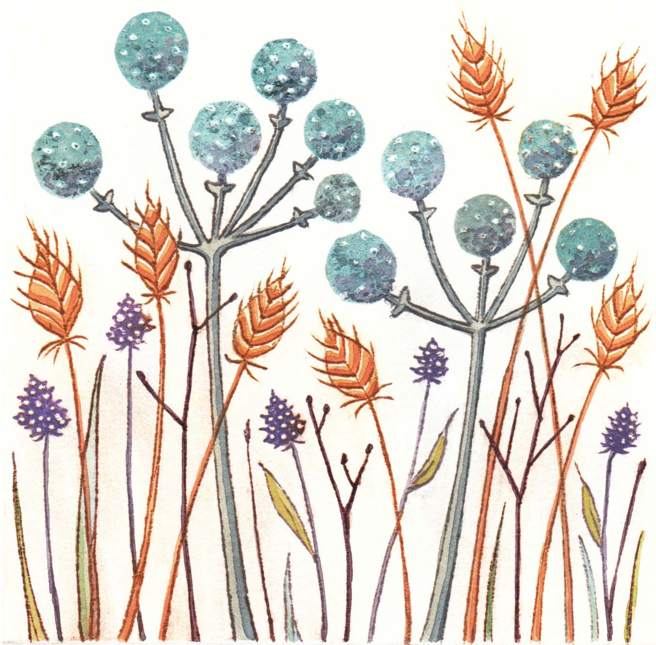 Blue Seeds paper drypoint print 11 x 11cm £75 unframed